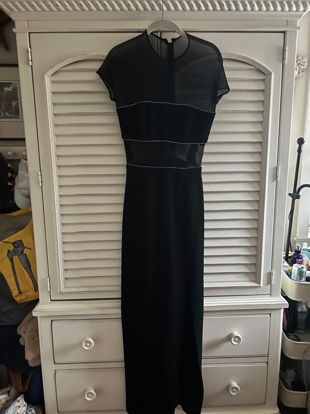 Vintage En Francais by Huey Waltzer Black Sheath Dress with Mesh Insets